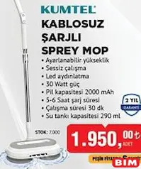 KUMTEL KABLOSUZ ŞARJLI SPREY MOP